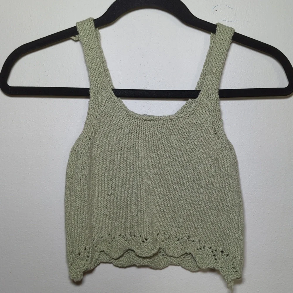 Art Class Crochet Sage Green Tank Top Girls Size S 6/7